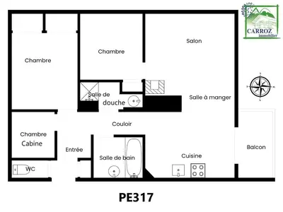 a floor plan of a small house with at PE317 - 4 pieces 6 a 7 pers proximite centre in Les Carroz d'Araches