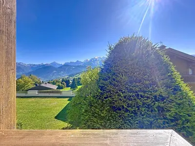a large green bush sitting on top of a field at Appartement 2 chambres, vue Mont Blanc, parking inclus - FR-1-560-168 in Combloux