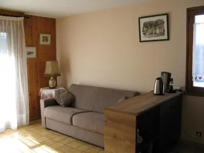 a living room with a couch and a table at Appartement à Samoëns avec Wifi, idéal pour 3 pers. - FR-1-846-23 in Samoëns