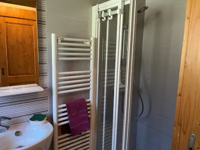 a bathroom with a shower and a sink at Chalet pour 8 avec Wifi à Samoëns - FR-1-846-36 in Samoëns