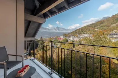 a balcony with a view of the mountains at Alpine Bliss - Sources, Ski in Saint-Gervais-les-Bains