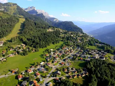 an aerial view of a village in the mountains at Appartement à Arâches-la-Frasse pour 4 personnes - FR-1-572-334 in Arâches-la-Frasse