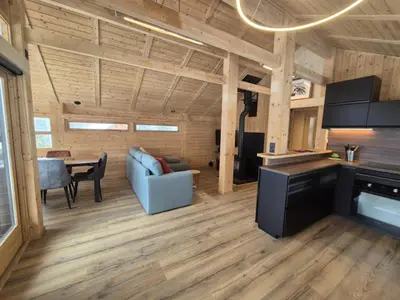 a living room with a couch in a cabin at Chalet refait à neuf avec parking privé - 4 pers. - FR-1-836-38 in Arâches-la-Frasse