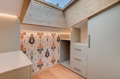 a room with white cabinets and a skylight at Chalet Diard, Detached Chalet, Alpes Travel, Sleeps 6 to 8 in Chamonix-Mont-Blanc