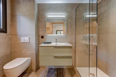 a bathroom with a toilet sink and a shower at Chalet du Cristal Blanc in Chamonix-Mont-Blanc