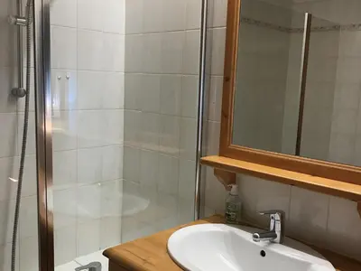 a bathroom with a sink and a shower at Appartement 3 pièces - 6 pers. - Pied de piste avec garage - FR-1-836-14 in Arâches-la-Frasse