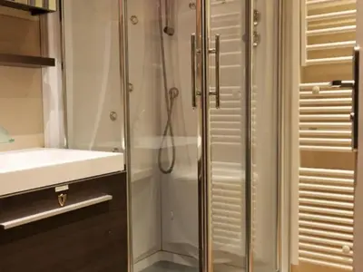 a bathroom with a shower and a sink at Charmant T2 à Arâches-la-Frasse, pour 4 personnes - FR-1-836-19 in Arâches-la-Frasse