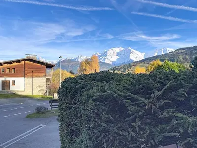 a pile of christmas trees in front of a building at Appartement cosy avec balcon près du centre de Combloux - FR-1-560-170 in Combloux