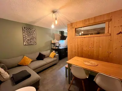 a kitchen with a sink and a counter top at Appartement rénové 2 pièces, centre station, garage, animaux admis - FR-1-836-24 in Arâches-la-Frasse