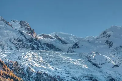 a mountain covered in snow with trees on it at Apartment Safi in Chamonix-Mont-Blanc