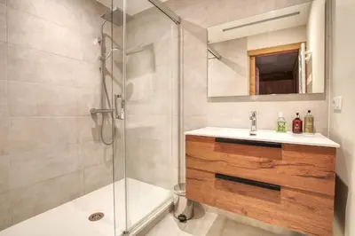 a bathroom with a shower and a sink and a toilet at Apartment Safi in Chamonix-Mont-Blanc