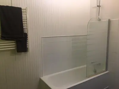 a bathroom with a sink and a glass shower at Petite Floria in Les Houches