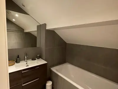a bathroom with a sink and a bath tub and a sink at Duplex Centre Station 5 Pers, Animaux Adm - FR-1-836-37 in Arâches-la-Frasse