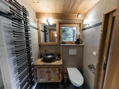 a lodge in the snow with snow covered trees at Chalet cosy avec jacuzzi, billard, wifi et animaux admis pour 8 personnes - FR-1-836-32 in Arâches-la-Frasse