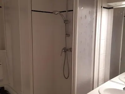 a shower stall in a bathroom with a sink at Appartement rénové - 1 chambre, 6 personnes, animaux acceptés - FR-1-836-34 in Arâches-la-Frasse