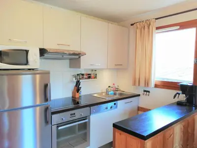 a kitchen with a stainless steel refrigerator and a sink at Appartement 3 Pièces, 6 Pers, Près des Pistes, WiFi - FR-1-815-104 in Morillon
