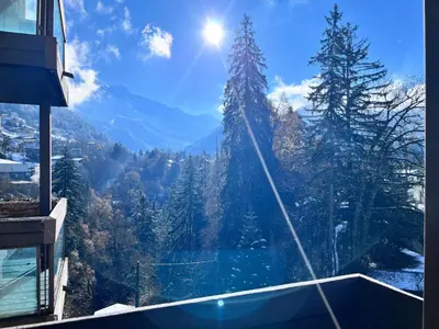 a window with a view of a mountain at Résidence Castel Des Roches C - CASTEL DES ROCHES C57 MAE-3063 in Saint-Gervais-les-Bains
