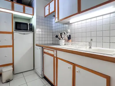 a kitchen with a sink and a dishwasher at Grand studio Flaine Forum vue montagne in Flaine