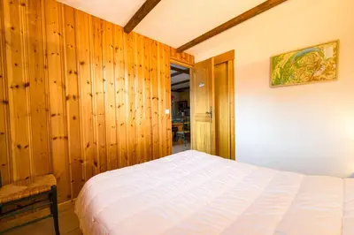a bedroom with wood paneled walls and a bed at Cozy apartment in Saint-Gervais-les-Bains in Saint-Gervais-les-Bains