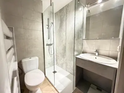 a bathroom with a shower and a toilet and a sink at L'Orée du Parc in Saint-Gervais-les-Bains
