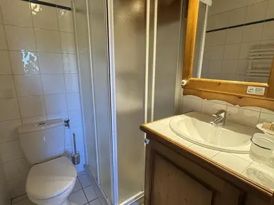a bathroom with a toilet and a sink and a shower at Appartement 5 pièces - Piscine et Spa, Capacité 8 pers. - FR-1-836-60 in Arâches-la-Frasse