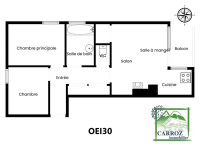 a floor plan of a house at OEI30 - 3 pieces 6 pers proche centre station in Les Carroz d'Araches
