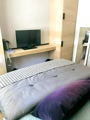 a wooden bunk bed with glass shelves at Apartment with large terace next Jaillet ski area in Megève