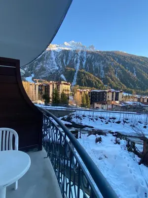 a balcony with a view of a mountain at MontBlanc11 in Chamonix-Mont-Blanc