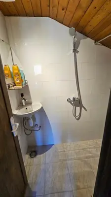 a bathroom with a shower and a sink at Mini cozy au MontBlanc in Sallanches