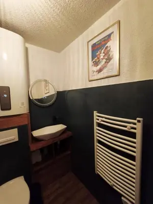 a bathroom with a white toilet and a sink at Gamebox in Carroz in Les Carroz d'Araches