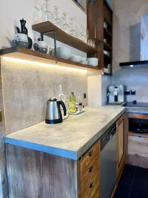 a kitchen counter with a tea kettle on it at Le Refuge in Chamonix-Mont-Blanc