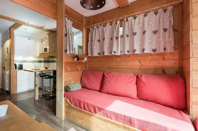 a kitchen with a sink and a counter top at Studio Champaign Powder balcon vue exceptionnelle in Chamonix-Mont-Blanc