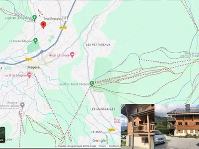 a map of the hike to the lodge at Duplex au pied de la télécabine à Megève - 4 chambres - FR-1-569-204 in Megève