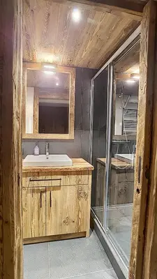 a bathroom with a sink and a shower at Primeveres 1 - JAILLET - PROCHE CENTRE - in Megève