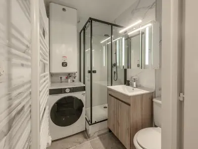 a bathroom with a toilet and a sink and a shower at P Les Esserts N57 2P4 in Morillon