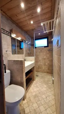 a bathroom with a toilet and a sink and a shower at Chalet Inouk 4 people Chamonix center in Chamonix-Mont-Blanc