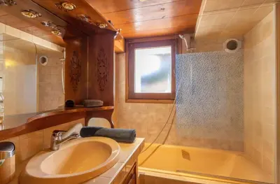 a bathroom with a sink and a shower at Appartement Le Daguet in Sallanches