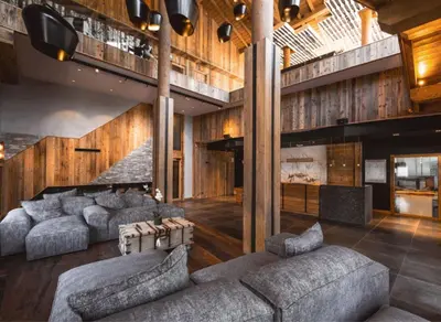 a large living room with couches and a fireplace at Veriaz - Appart 1 CH Cocon Design Confort in Megève