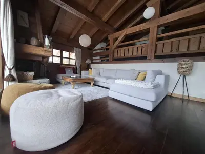 a living room with a white couch and a table at Chalet Grand Standing à Megève - 5 min des Pistes, 5 Chambres, 10 Pers. - FR-1-432-95 in Megève