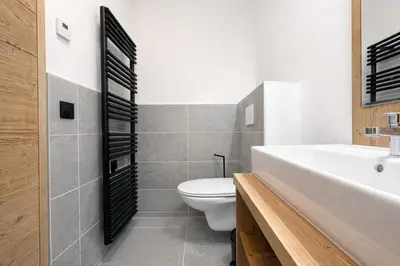 a bathroom with a white toilet and a sink at Les Sources de Canopee - Calme, Vue & Ski in Saint-Gervais-les-Bains