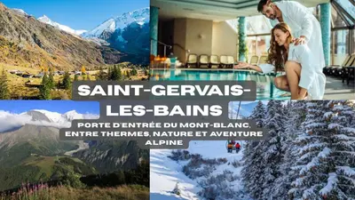 a collage of photos of a resort in the mountains at Odyssée des Cimes in Saint-Gervais-les-Bains