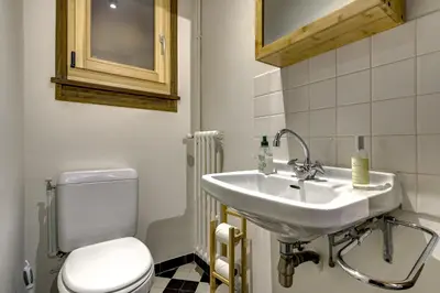 a bathroom with a sink and a toilet at Le 111 - Chalet 4CH Calme Vue Pano 5mn Grands Montets in Chamonix-Mont-Blanc