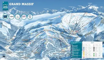 a map of a mountain with snow on it at Appartement face aux pistes Morillon 1100 in Morillon