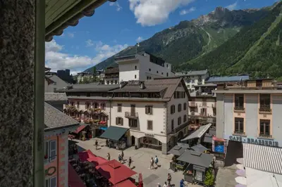 an overhead view of a town with a mountain at Balmat - UltraCentral 2pax Confort Vue Quartier Vivant in Chamonix-Mont-Blanc