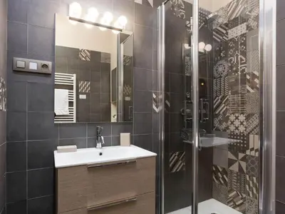 a bathroom with a sink and a shower at Apartment in Chamonix und Bergblick by Interhome in Chamonix-Mont-Blanc