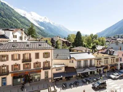 an overhead view of a town with a mountain at Apartment Die Belle Epoque Wohnung by Interhome in Chamonix-Mont-Blanc