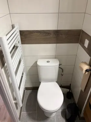 a bathroom with a white toilet in a room at Studio 2 personnes situation idéal a Sallanches 74400 in Sallanches