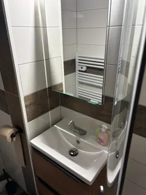 a bathroom with a sink and a mirror at Studio 2 personnes situation idéal a Sallanches 74400 in Sallanches