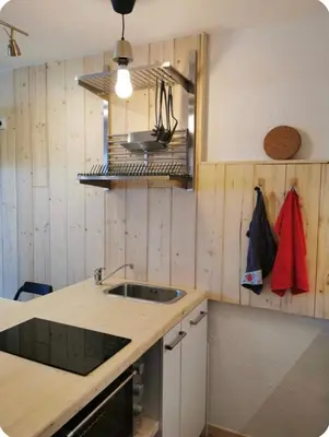 a kitchen with a sink and a counter at Jonquille 5 personnes in Chamonix-Mont-Blanc
