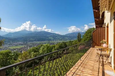 a balcony with a view of the mountains at Passy Appart 7pax Vue Vallee Monts Balcon Lumineux in Passy